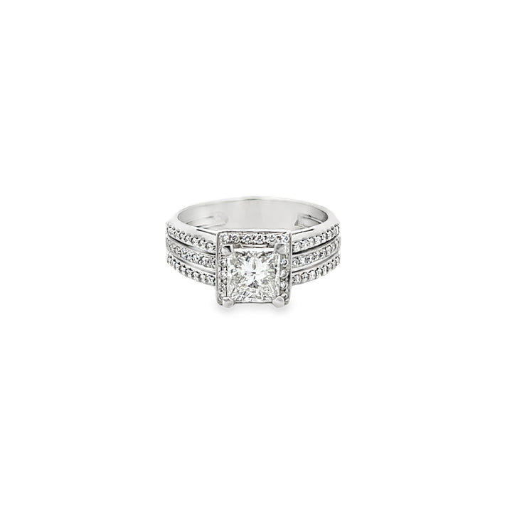 14K White Gold 3.00ct Halo Style Princess Diamond Ring