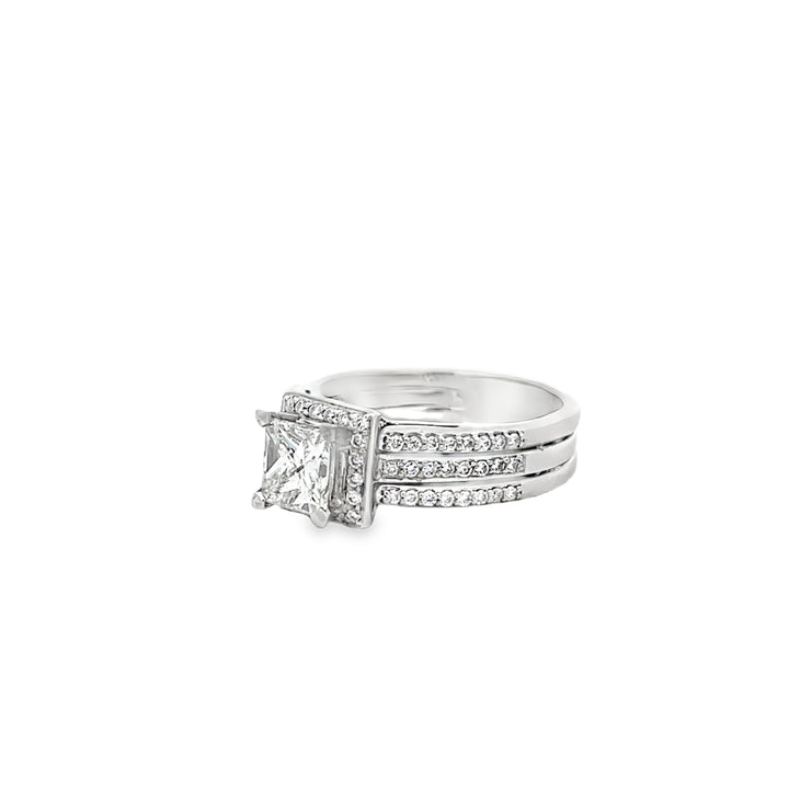 14K White Gold 3.00ct Halo Style Princess Diamond Ring