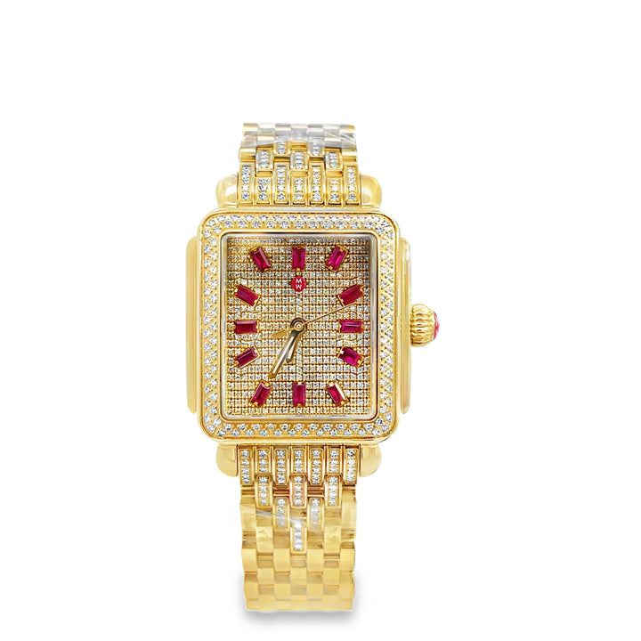 Limited Edition Michele Deco Diamond Watch 33MM - Ruby 18K Gold-Plated