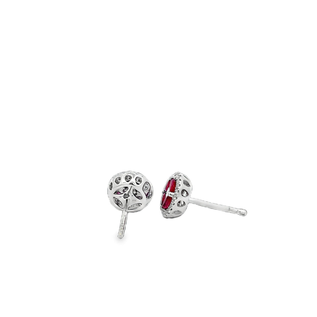 White Gold Ruby and Diamond Earrings