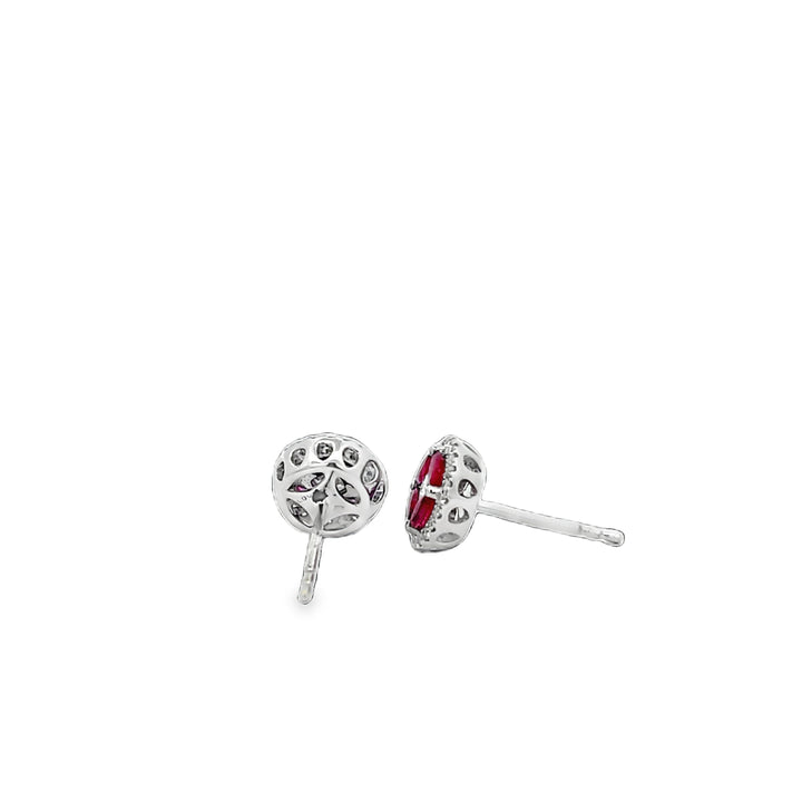 White Gold Ruby and Diamond Earrings