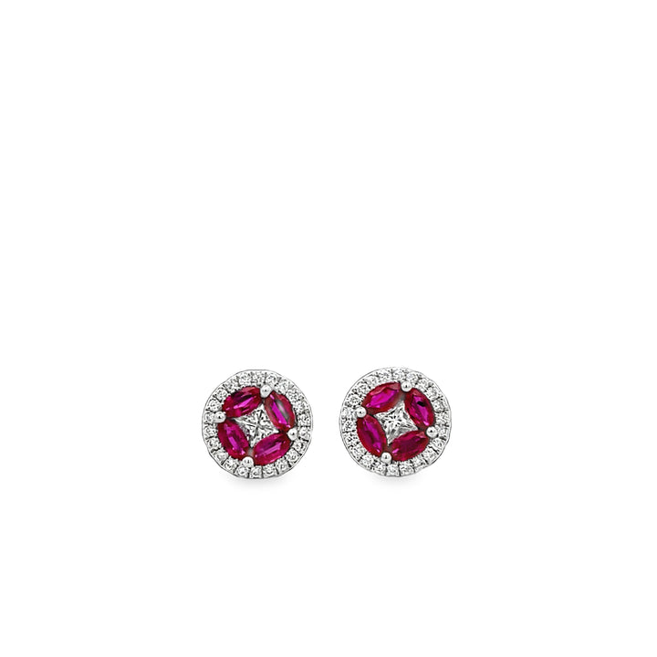 White Gold Ruby and Diamond Earrings