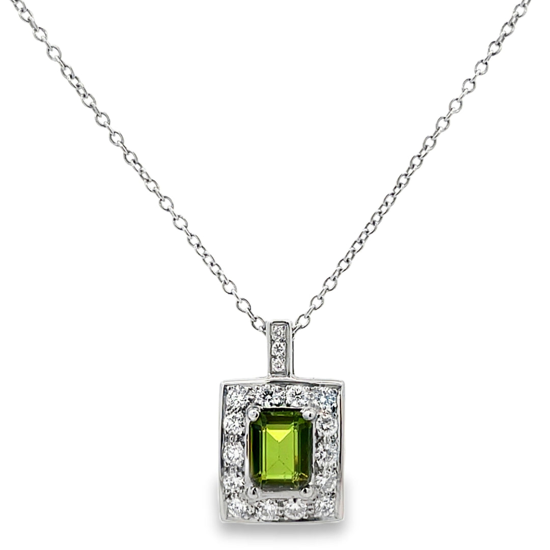 18K White Gold Peridot Diamond Halo Pendant