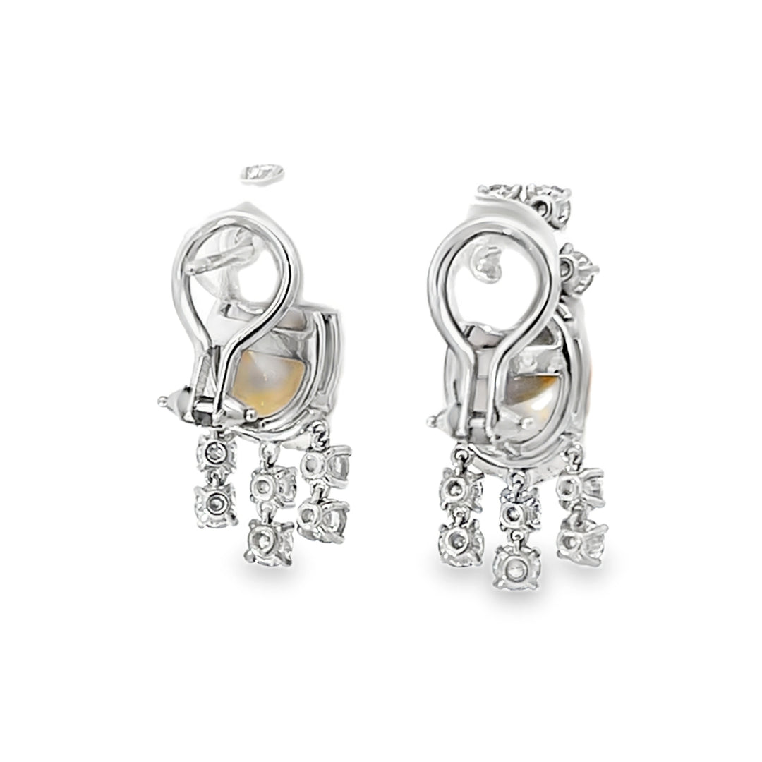 14K White Gold Round Cut Diamond and Freshwater Pearl Dangle Earrings