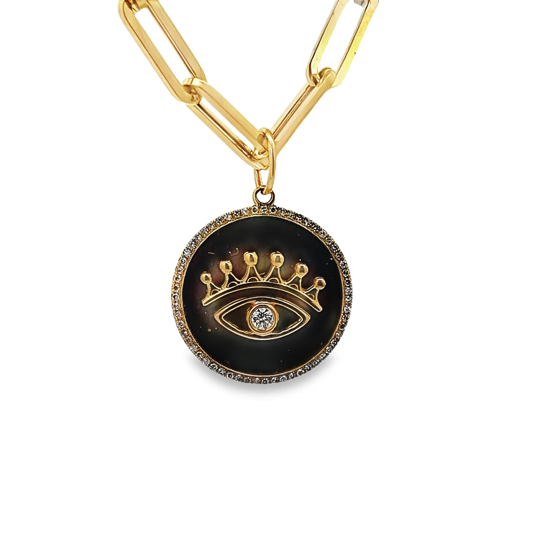 Yellow Gold Paperclip Necklace with Diamond Eye Pendant