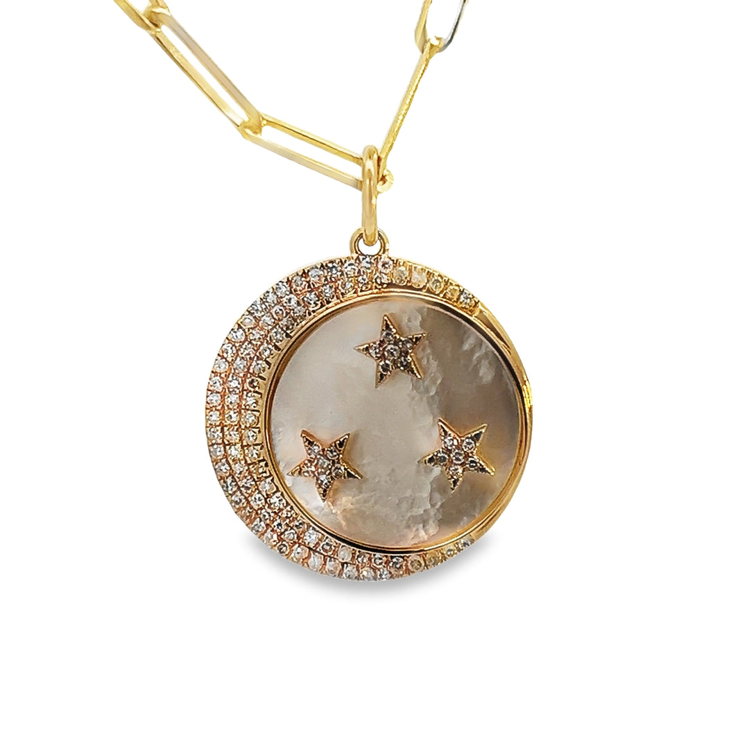 Yellow Gold Paperclip with Diamond Star and Moon Pendant