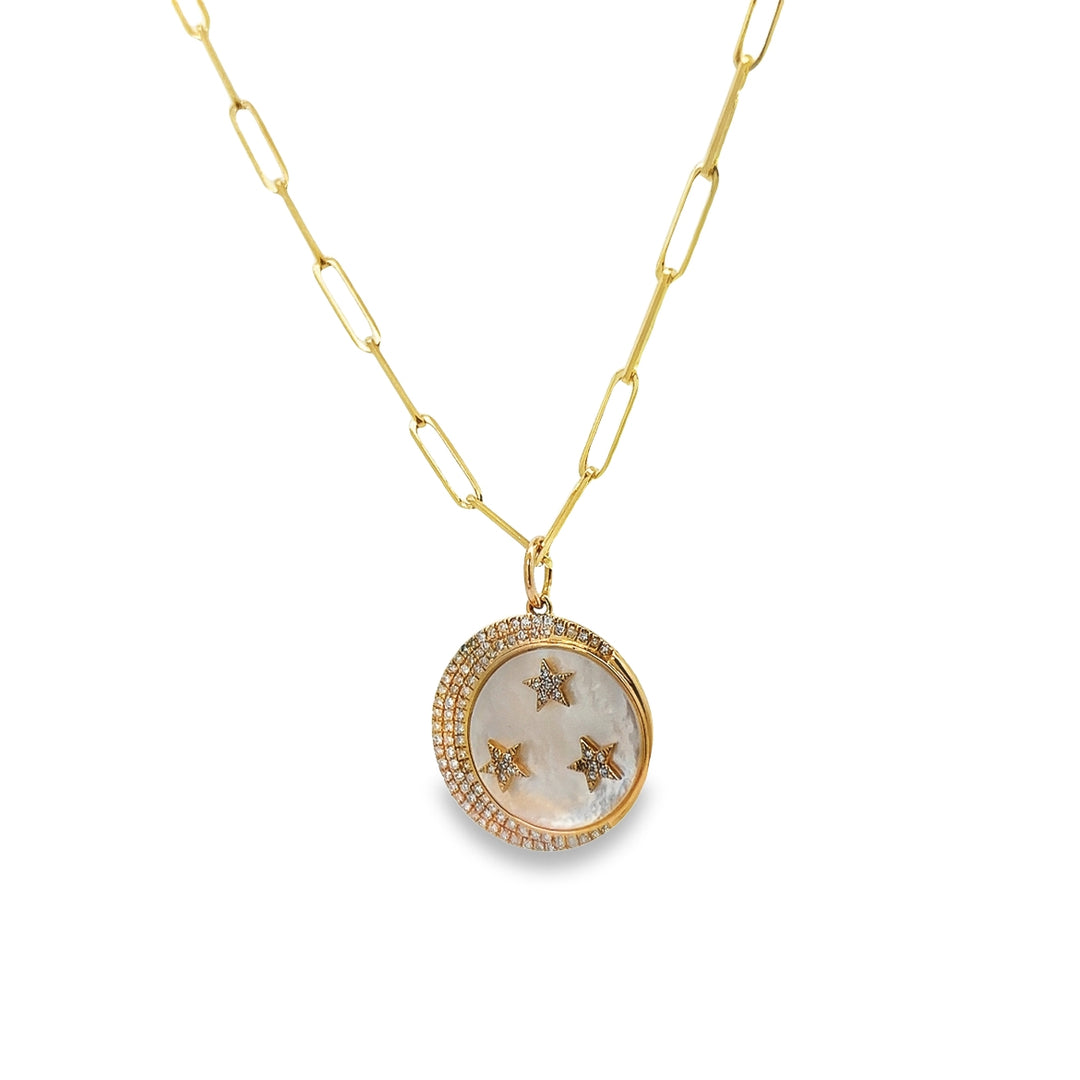Yellow Gold Paperclip with Diamond Star and Moon Pendant