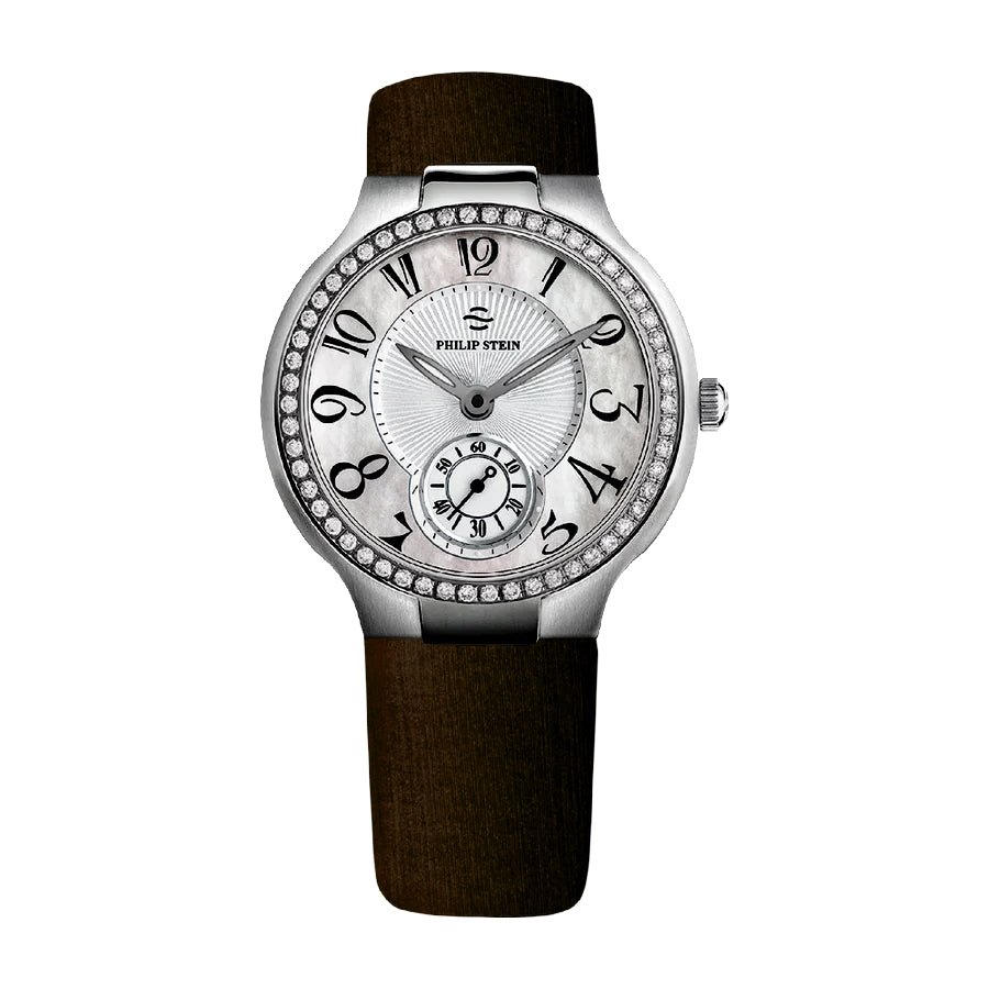 Philip Stein Prestige Diamond Watch 35MM - Stainless Steel W/ Brown Strap