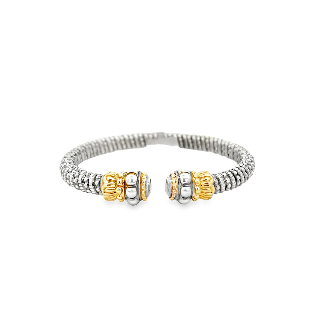 14K Yellow Gold & Sterling Silver Half Open Bangle Bracelet