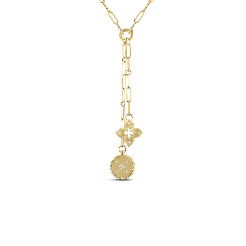 18K Yellow Gold Diamond Double Medallion Necklace