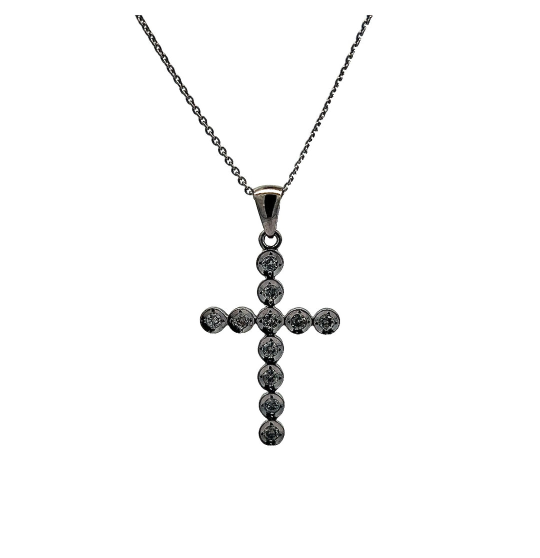 14K White Gold .15ct Diamond Cross Pendant