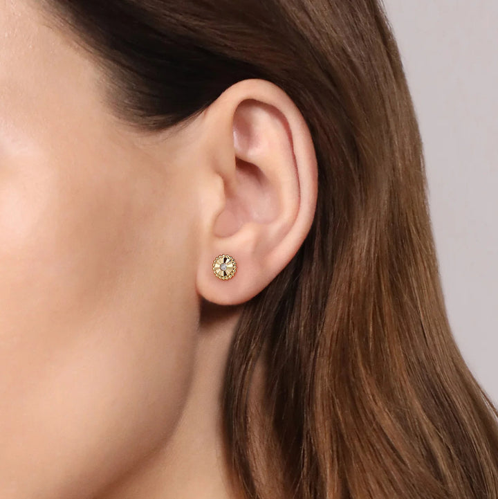 Two-Tone Gold Diamond Stud Earrings
