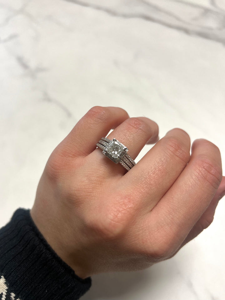 14K White Gold 3.00ct Halo Style Princess Diamond Ring
