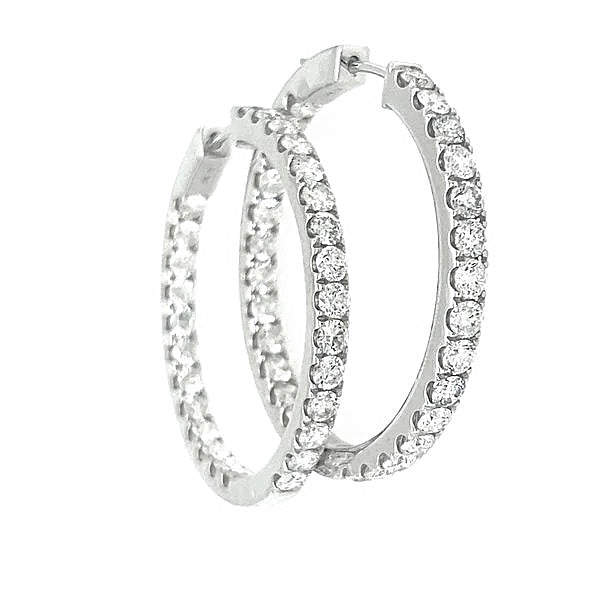 14K White Gold 8.52ctw Round Diamond Hoop Earrings