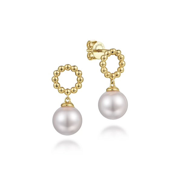 Yellow Gold Bujukan Pearl Drop Earrings