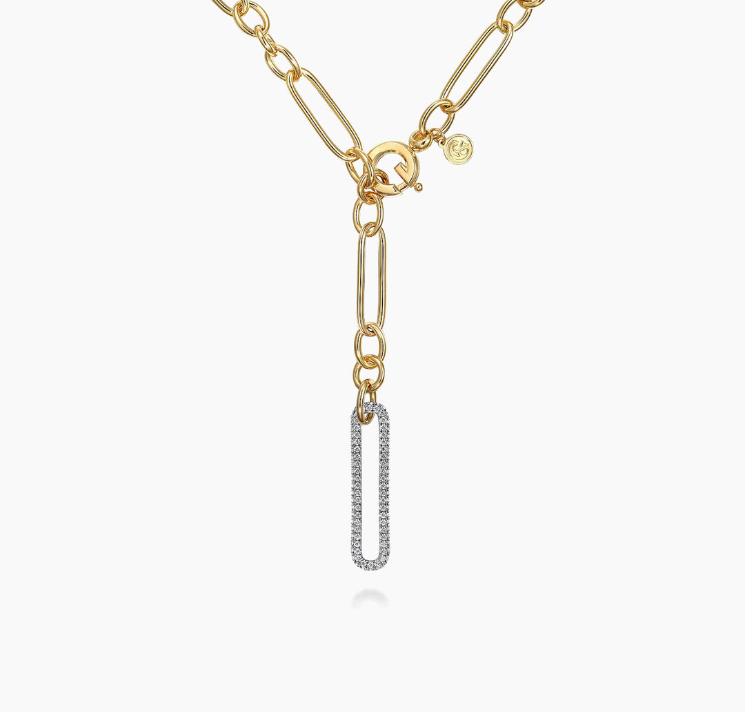 Two-Tone Gold Chain Necklace with Diamond Drop