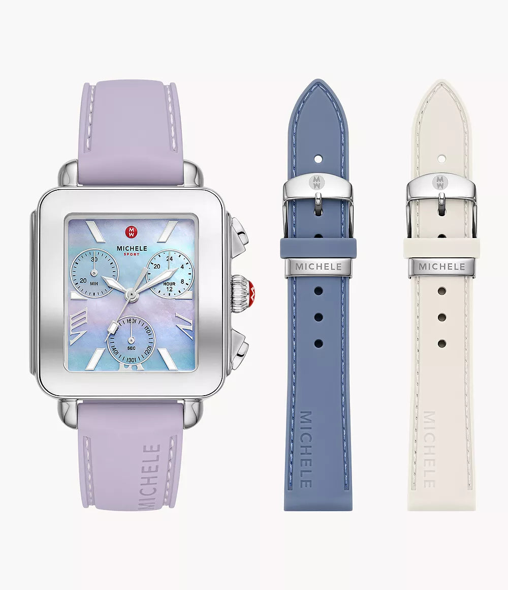 Michele Deco Sport Watch Gift Set 36MM - Lavender Silicone
