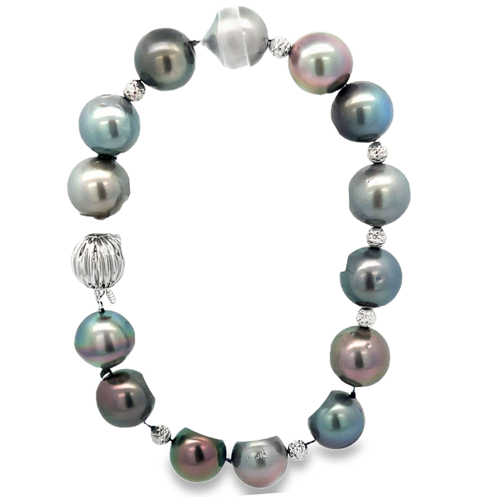 Multicolor Grey Pearl And White Beaded Bracelet