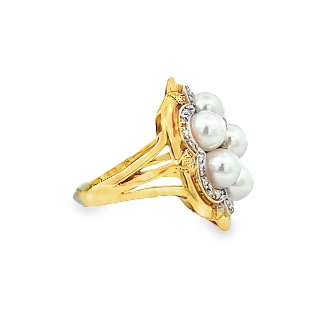 14K Yellow Gold Cluster Pearl Ring