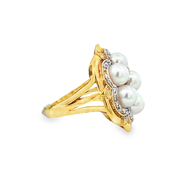 14K Yellow Gold Cluster Pearl Ring