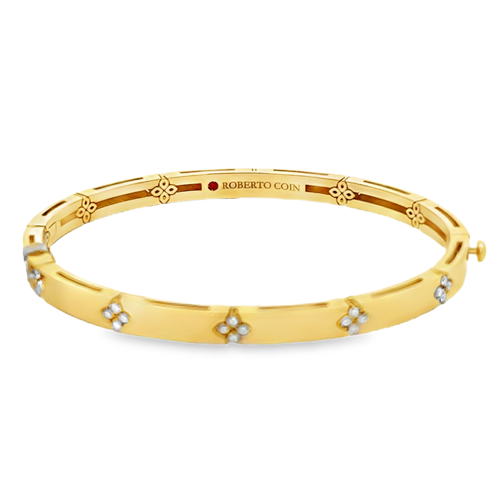 18K Yellow Gold Round Cut Diamond Love In Verona Bangle Bracelet 0.15ctw