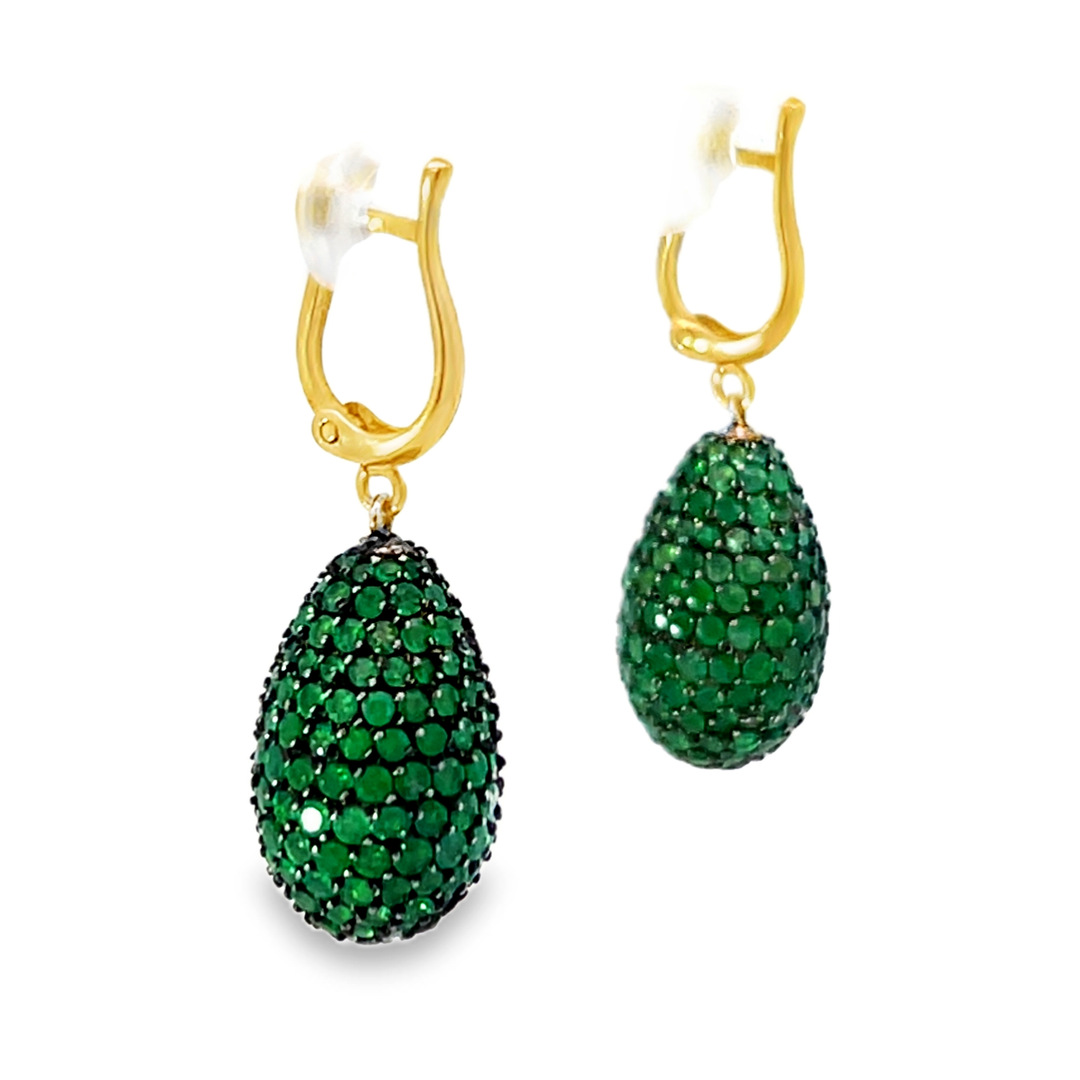 14K Yellow Gold Green Emerald Drop Earrings