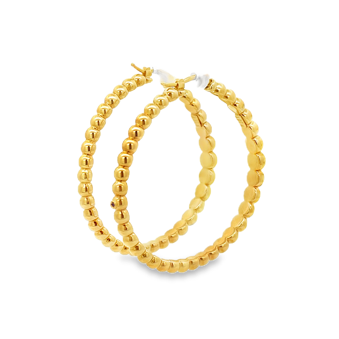 18K Yellow Gold Bead Hoop Earrings 50MM