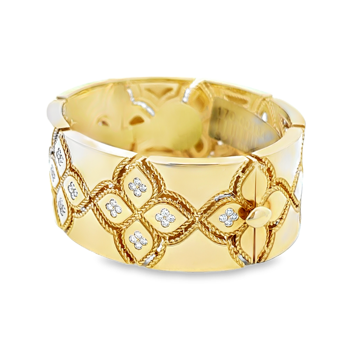 18K Yellow Gold Round Cut Diamond Venetian Princess Bangle Bracelet 0.75ctw 48X58