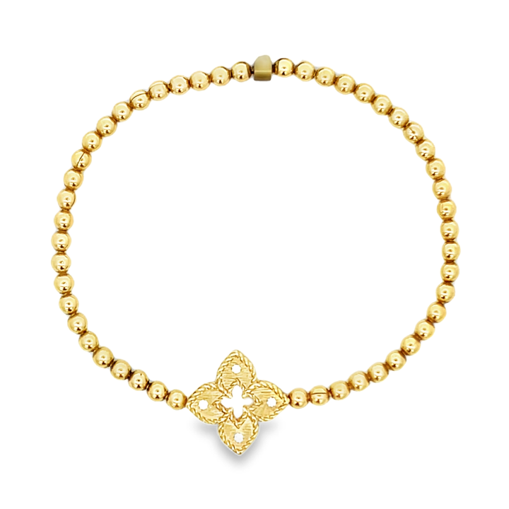 18KT Yellow Gold Round Cut Diamond Small Venetian Beaded Bracelet 0.03ctw