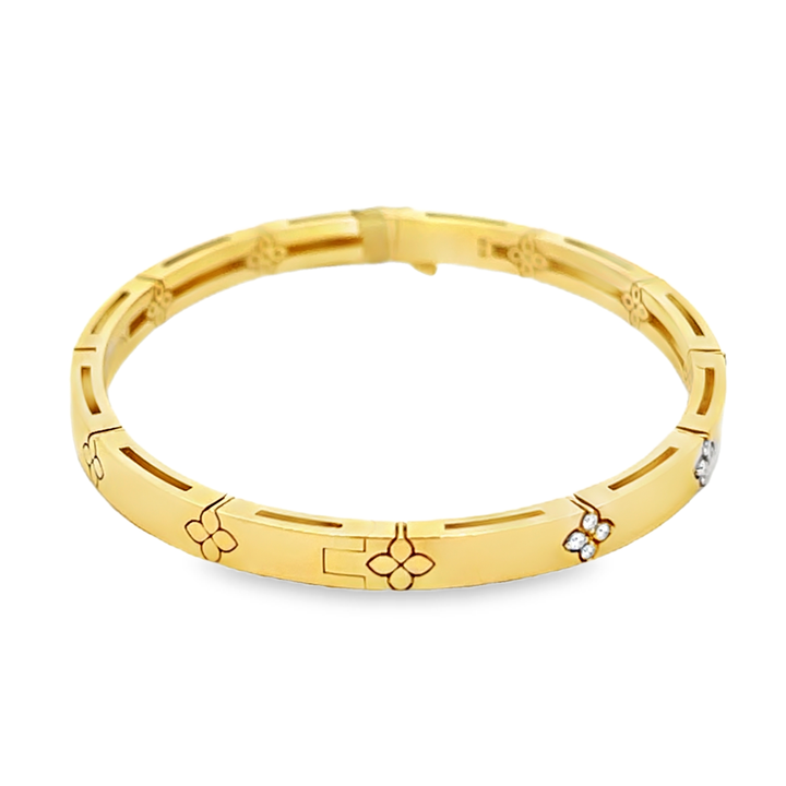 18K Yellow Gold Round Cut Diamond Love In Verona Bangle Bracelet 0.15ctw