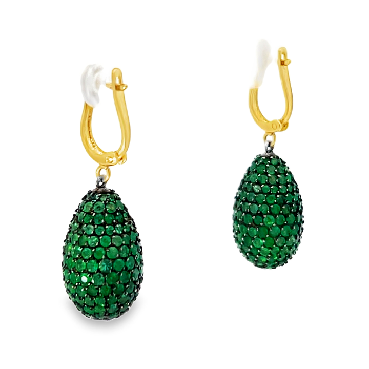 14K Yellow Gold Green Emerald Drop Earrings