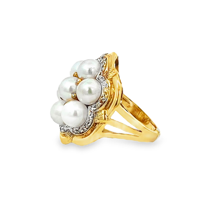 14K Yellow Gold Cluster Pearl Ring