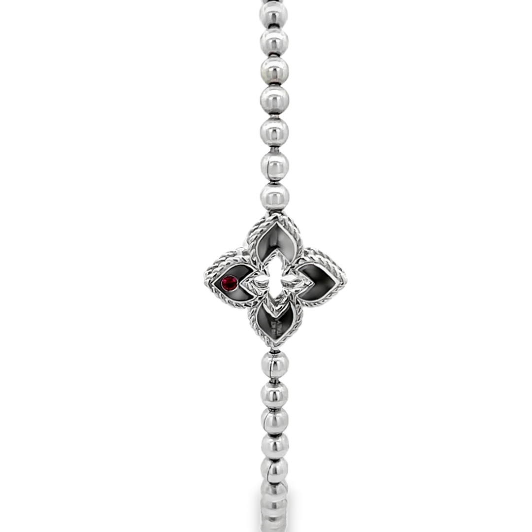 18K White Gold Round Cut Diamond Small Venetian Beaded Bracelet 0.03ctw