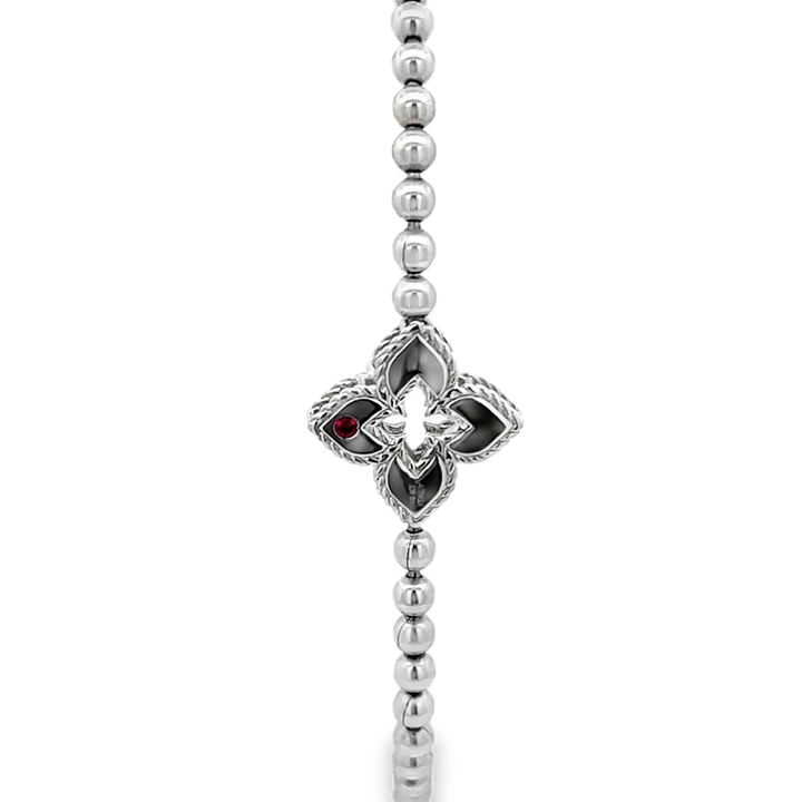18K White Gold Round Cut Diamond Small Venetian Beaded Bracelet 0.03ctw