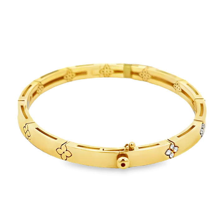 18K Yellow Gold Round Cut Diamond Love In Verona Bangle Bracelet 0.15ctw