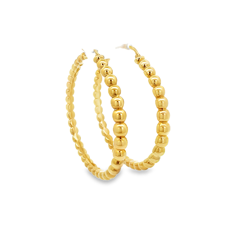 18K Yellow Gold Bead Hoop Earrings 50MM