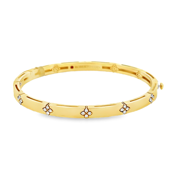 18K Yellow Gold Round Cut Diamond Love In Verona Bangle Bracelet 0.15ctw