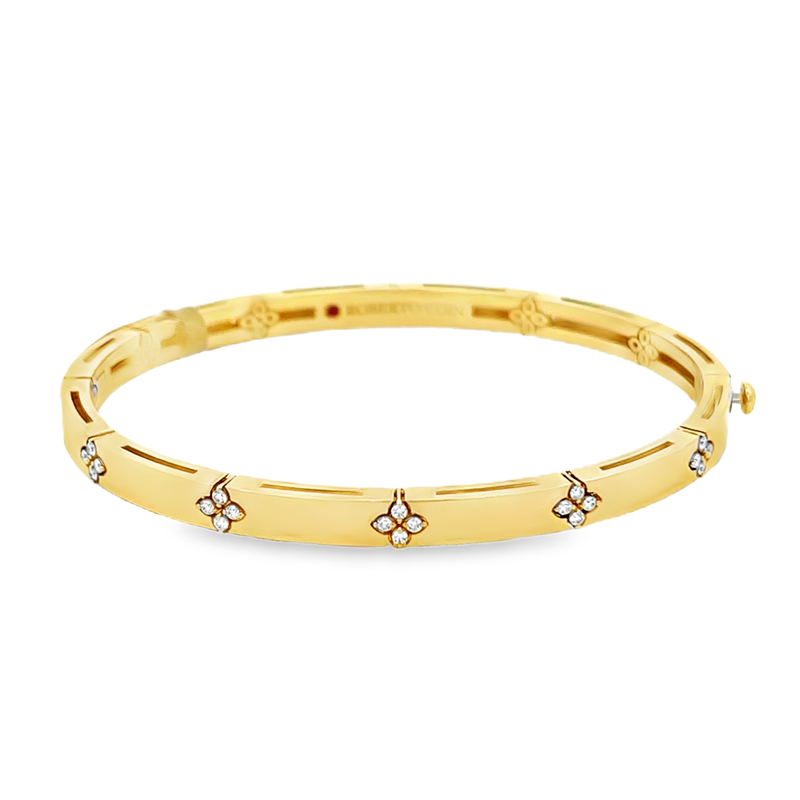 18K Yellow Gold Round Cut Diamond Love In Verona Bangle Bracelet 0.15ctw