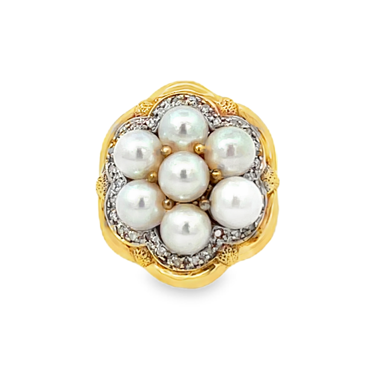 14K Yellow Gold Cluster Pearl Ring