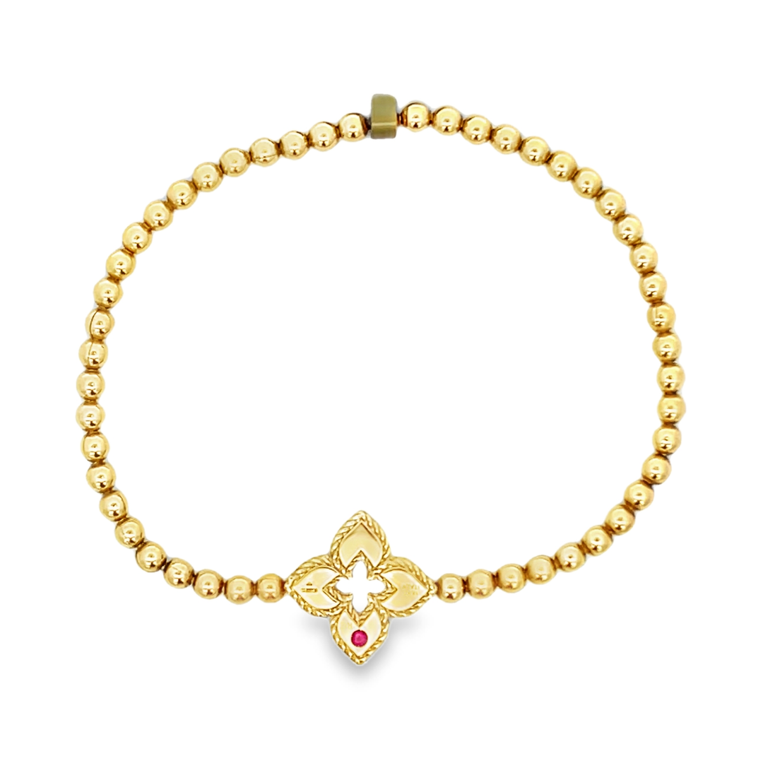 18KT Yellow Gold Round Cut Diamond Small Venetian Beaded Bracelet 0.03ctw