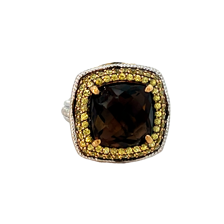 Silver Smoky Quartz And Yellow Sapphire Ring