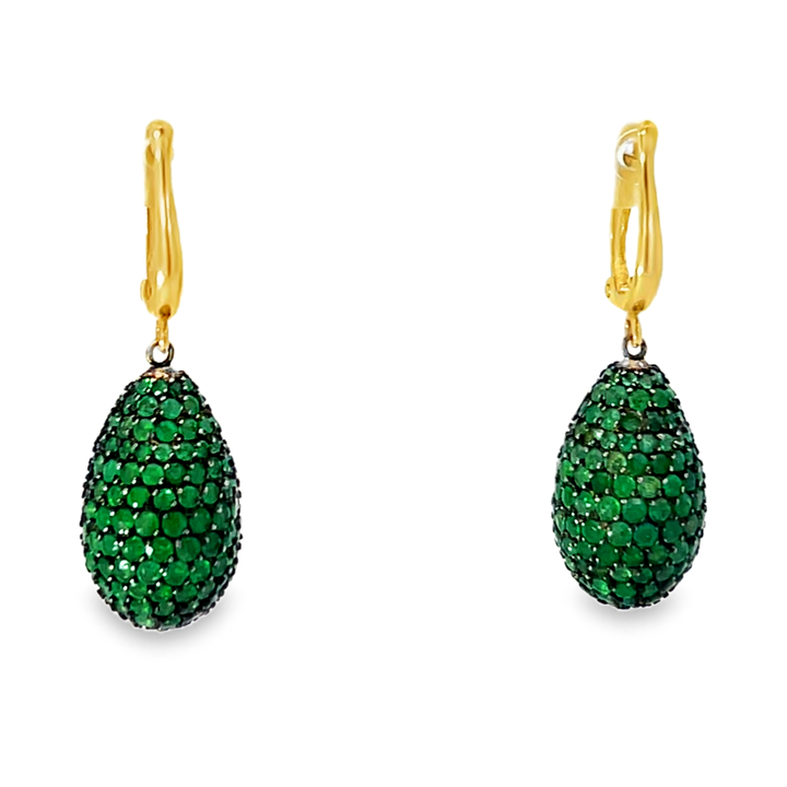 14K Yellow Gold Green Emerald Drop Earrings