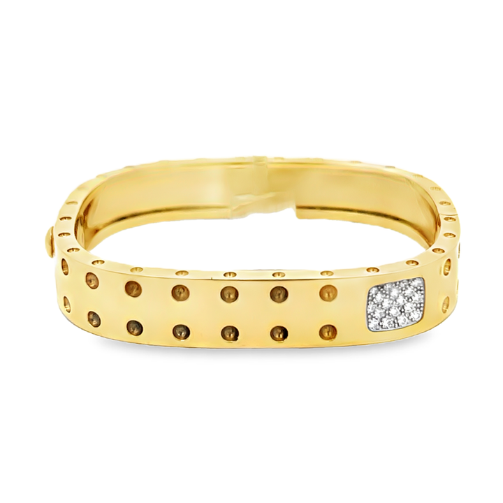 18K Yellow Gold Round Cut Diamond Pois Moi Bangle Bracelet 0.26ctw 46X56