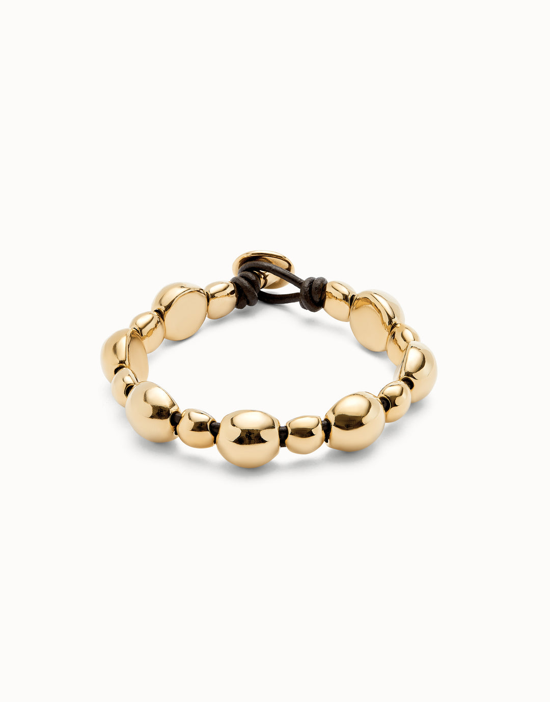 Gold Plated Circle Bracelet with Leather Strap