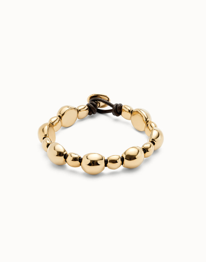 Gold Plated Circle Bracelet with Leather Strap