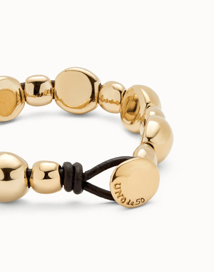 Gold Plated Circle Bracelet with Leather Strap