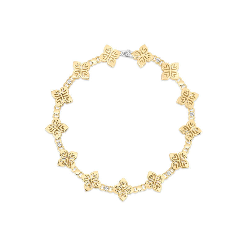 18K Yellow Gold Diamond Flower Station Bracelet