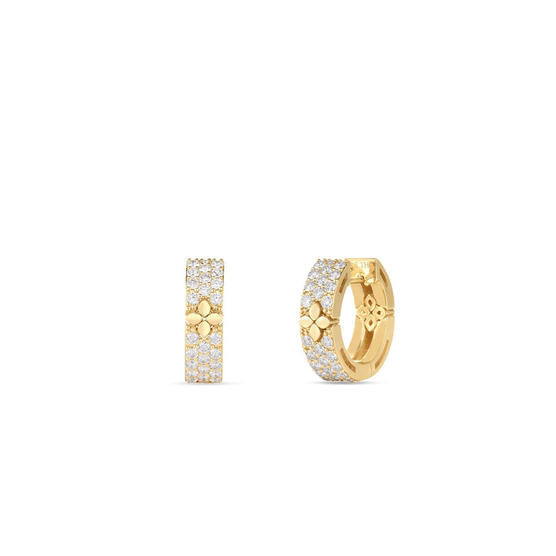 Love in Verona 18K Yellow Gold Diamond Flower Polished Huggie Earrings