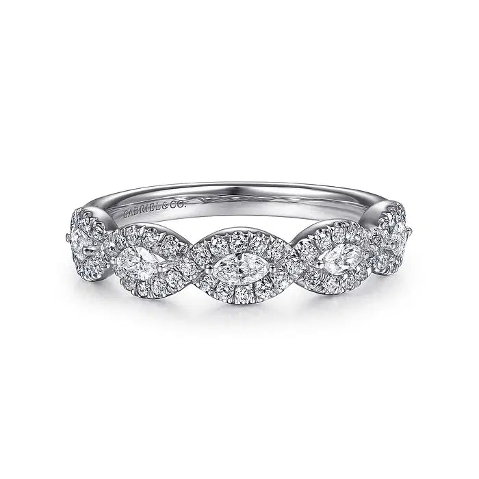 14K White Gold Round and Marquise Halo Diamond Anniversary Band