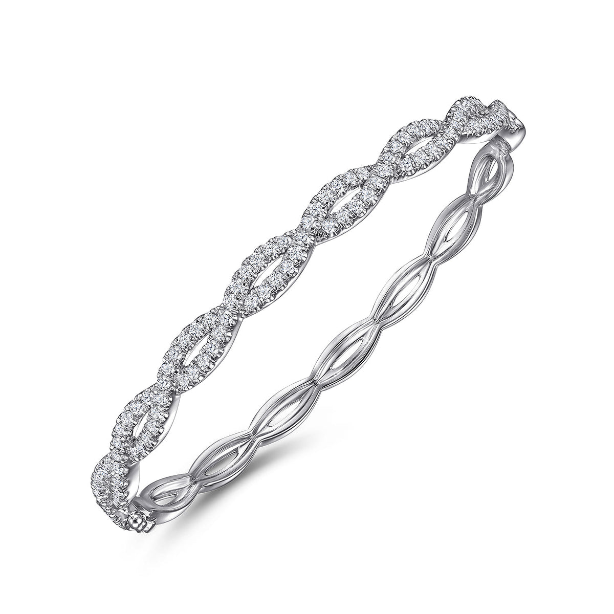 Lusso 14K White Gold Round Twisted Bangle Bracelet